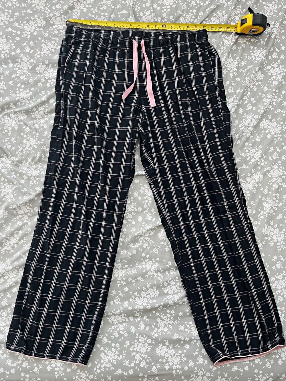 Victoria's Secret PINK Flannel Pajama Pants Black Pink Plaid Houndstooth 2017